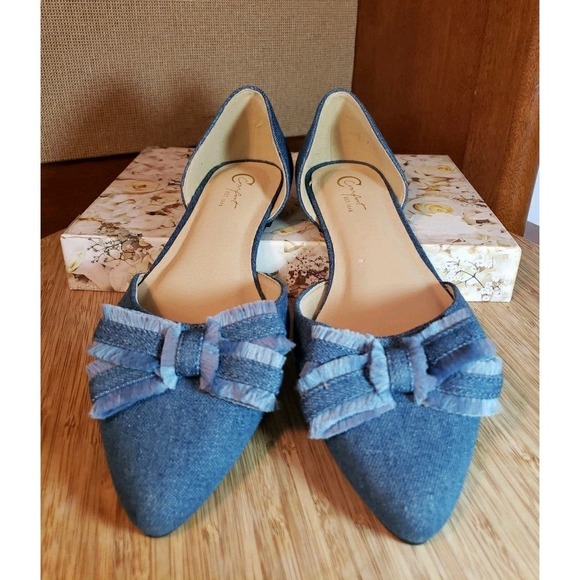 Comfort Est. 1946 Shoes - Comfort Est. 1946 Blue Denim Bow Slip-On Pointed Toe Shoes Ballet Flats Women 8M